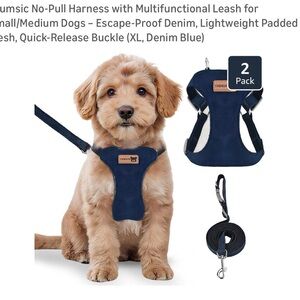 MSI Denim Blue Dog Harness and Leash Set